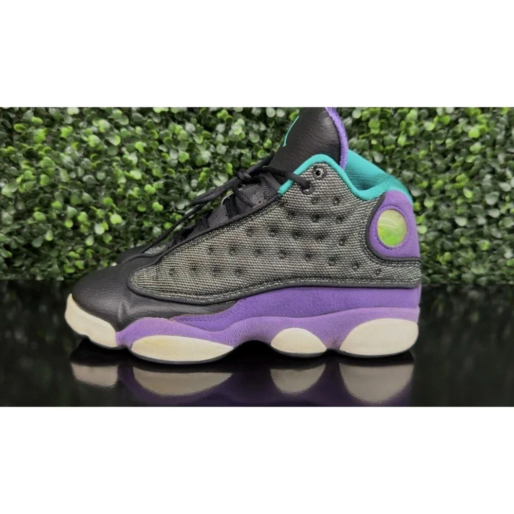 USED Air Jordan 13 Retro 439358-027 Black Purple Turquoise GS Size 5Y Sneakers